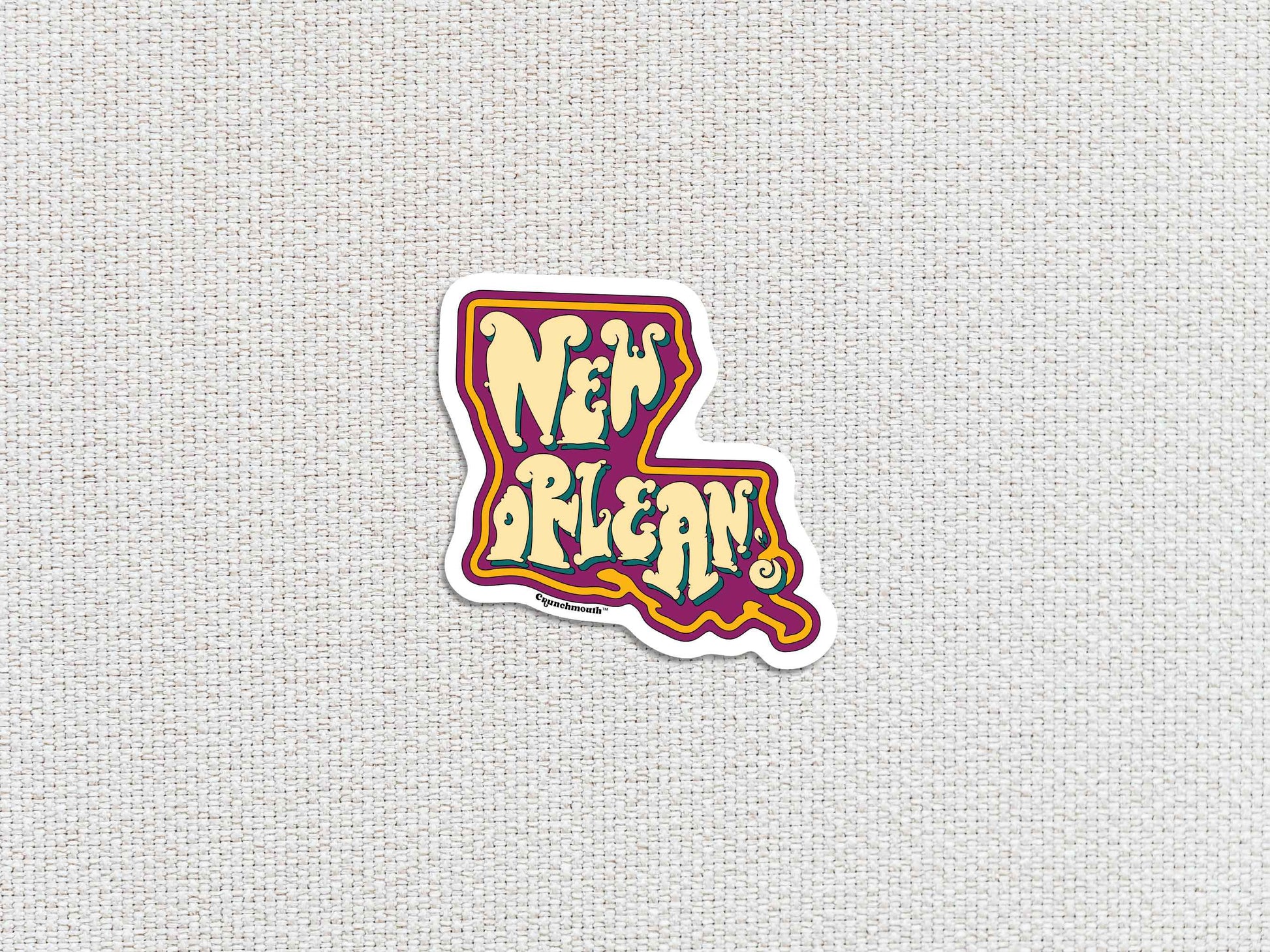 new orleans travel luggage sticker, white textured background