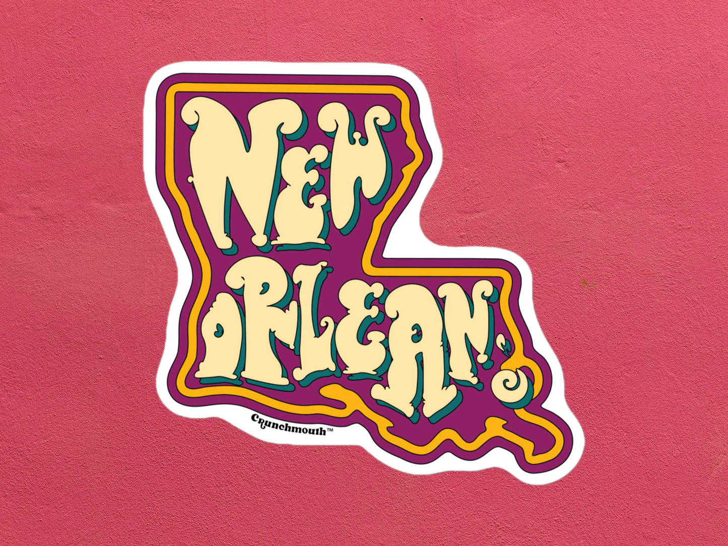 new orleans louisiana travel luggage sticker, rose color textured background