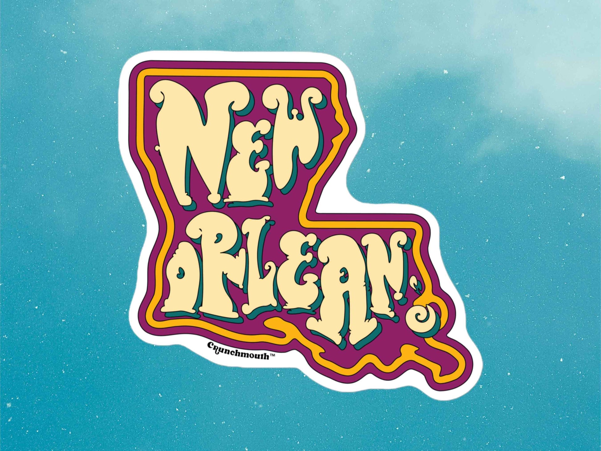 new orleans louisiana travel luggage sticker, blue sky background