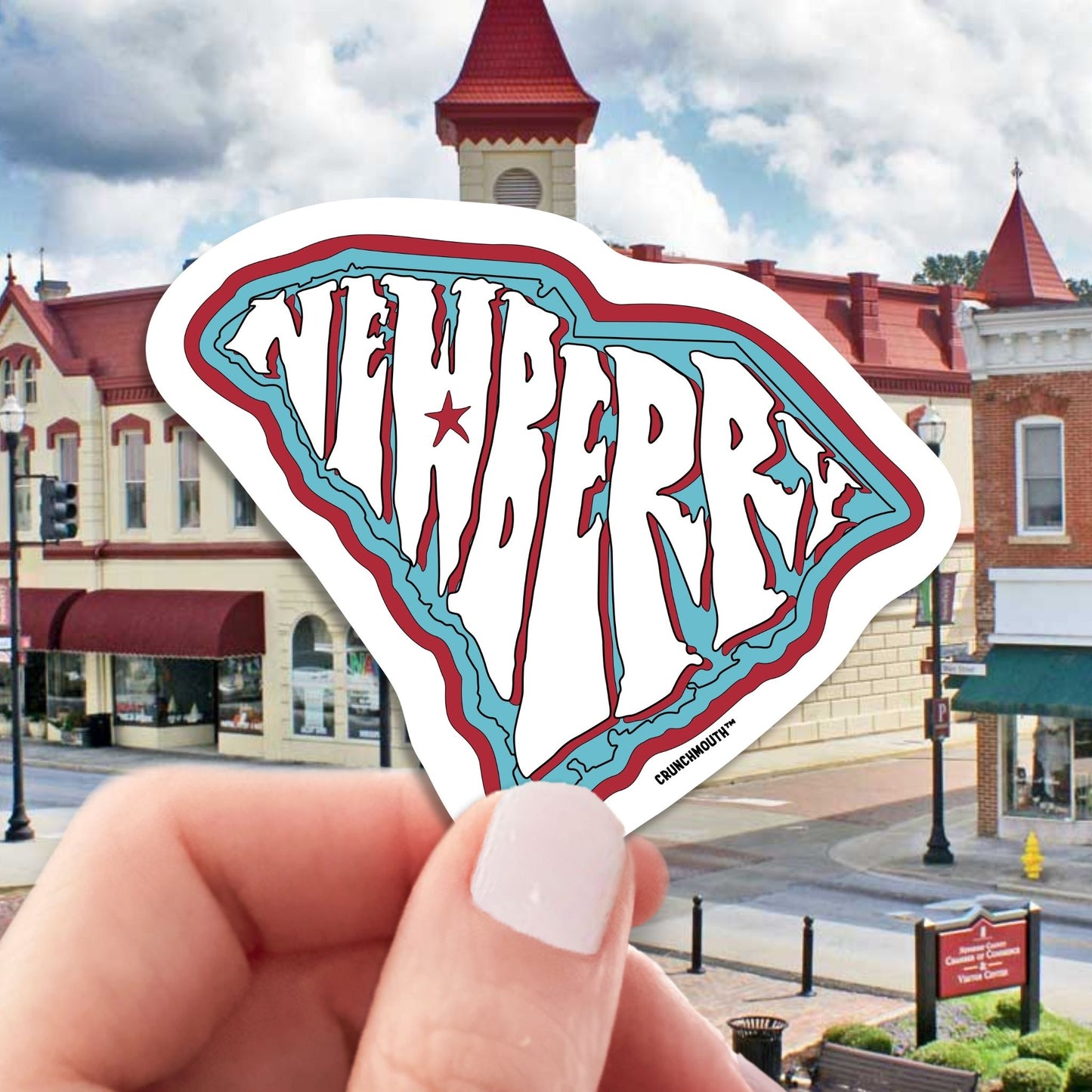 newberry south Carolina travel luggage sticker, hand display, newberry background background
