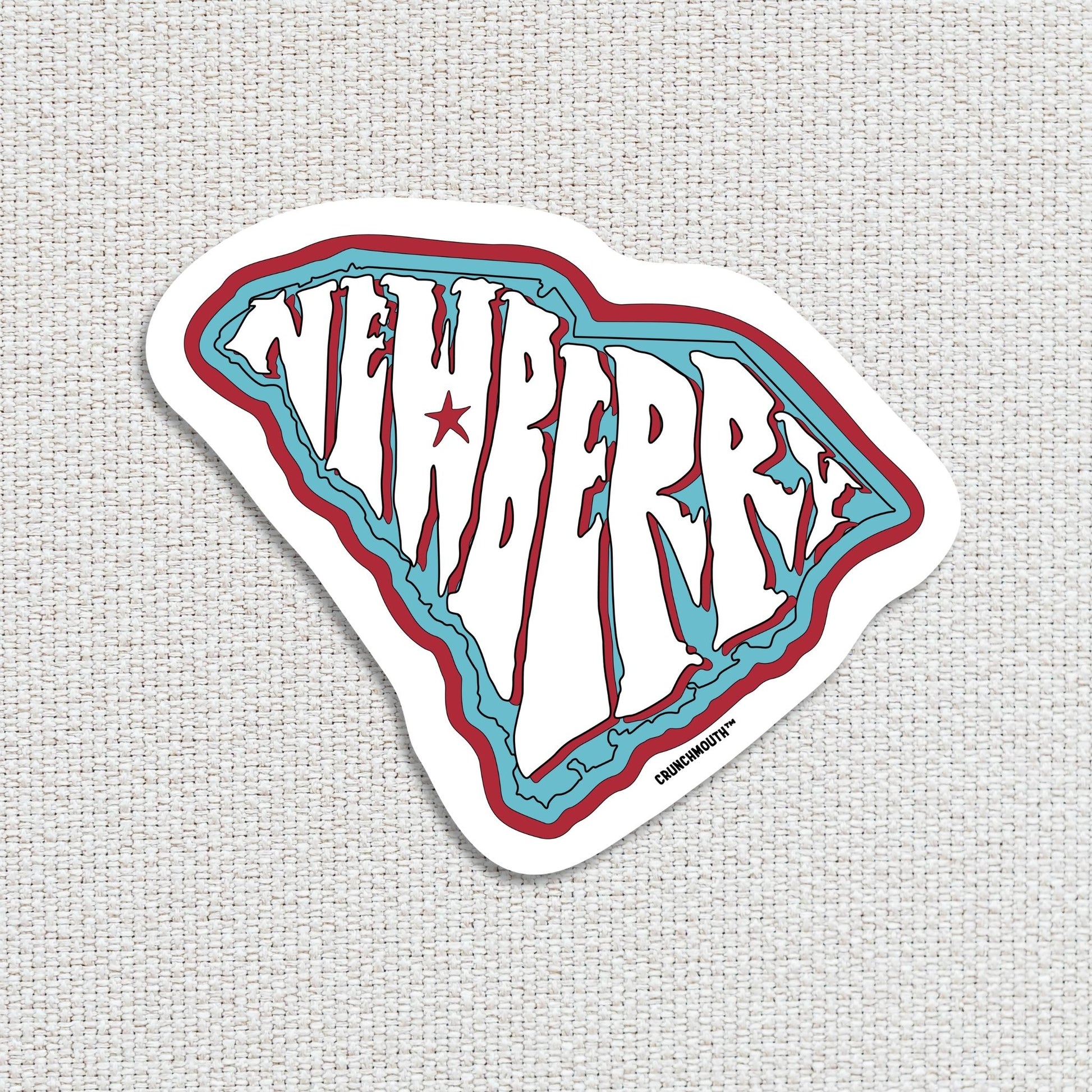 newberry south Carolina travel luggage sticker, textured fabric background
