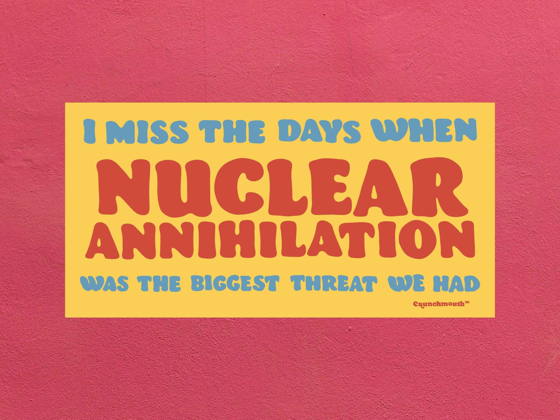 nuclear war threat bumper sticker, funny bumper sticker, rose textured background