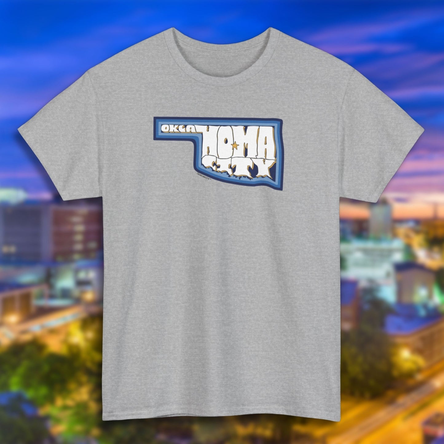 oklahoma city t-shirt, sport grey color, skyline background