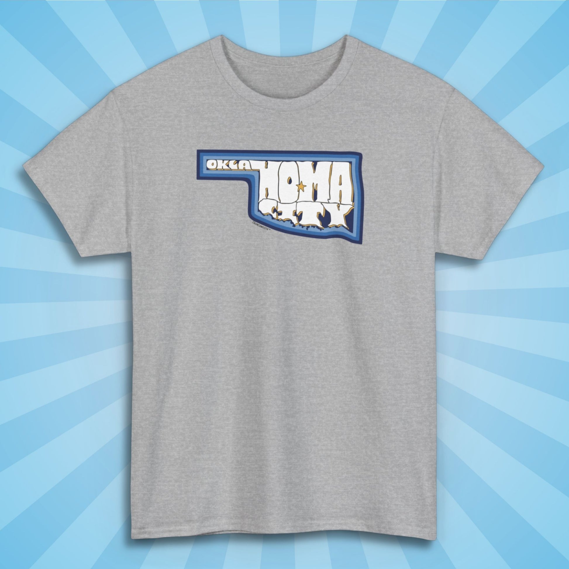 oklahoma city t-shirt, sport grey color, sun rays design background