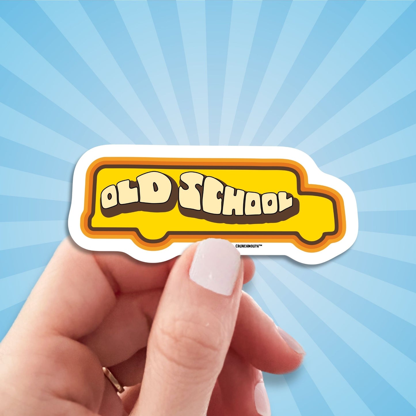 old school sticker, hand display, sun rays design background