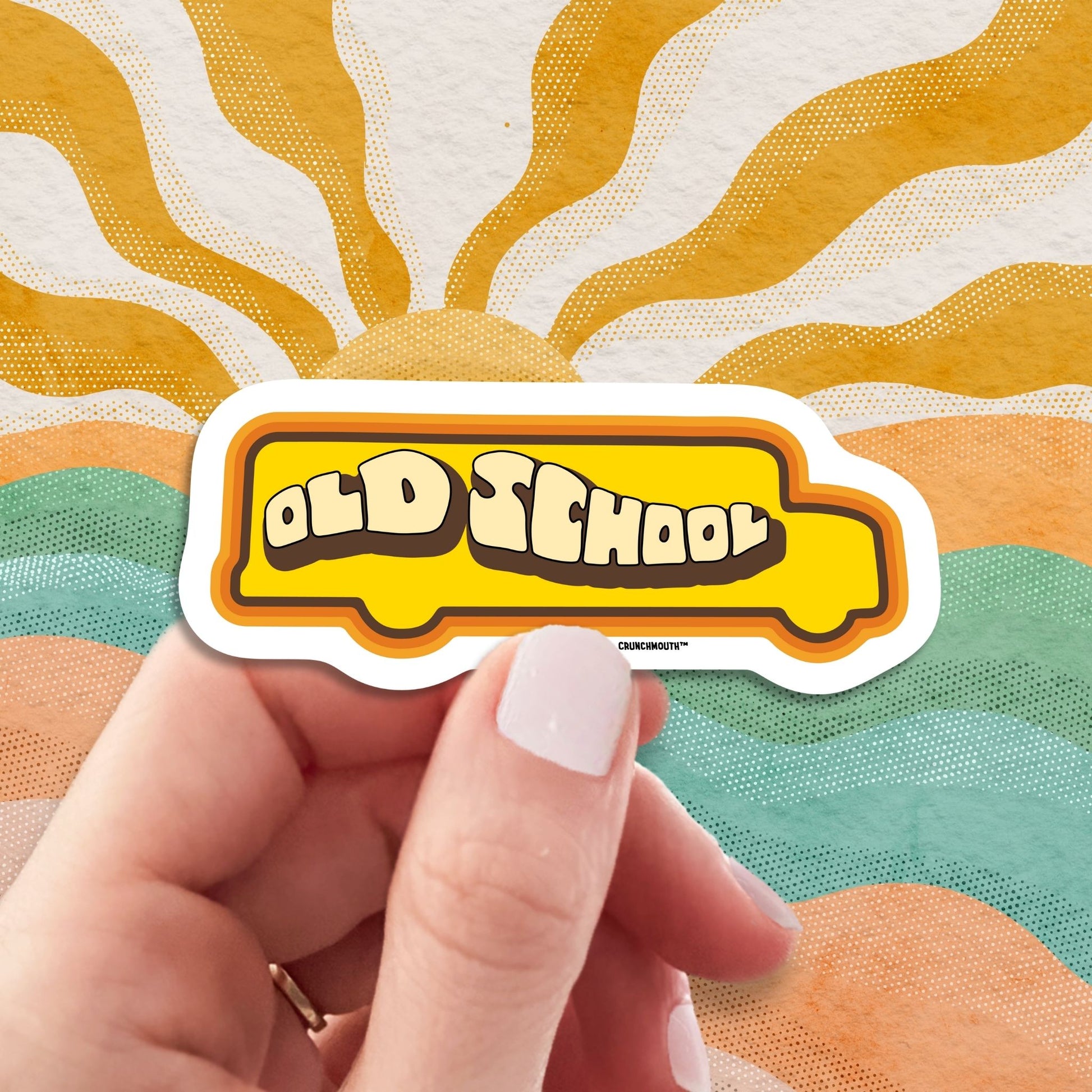 old school sticker, hand display, retro design background