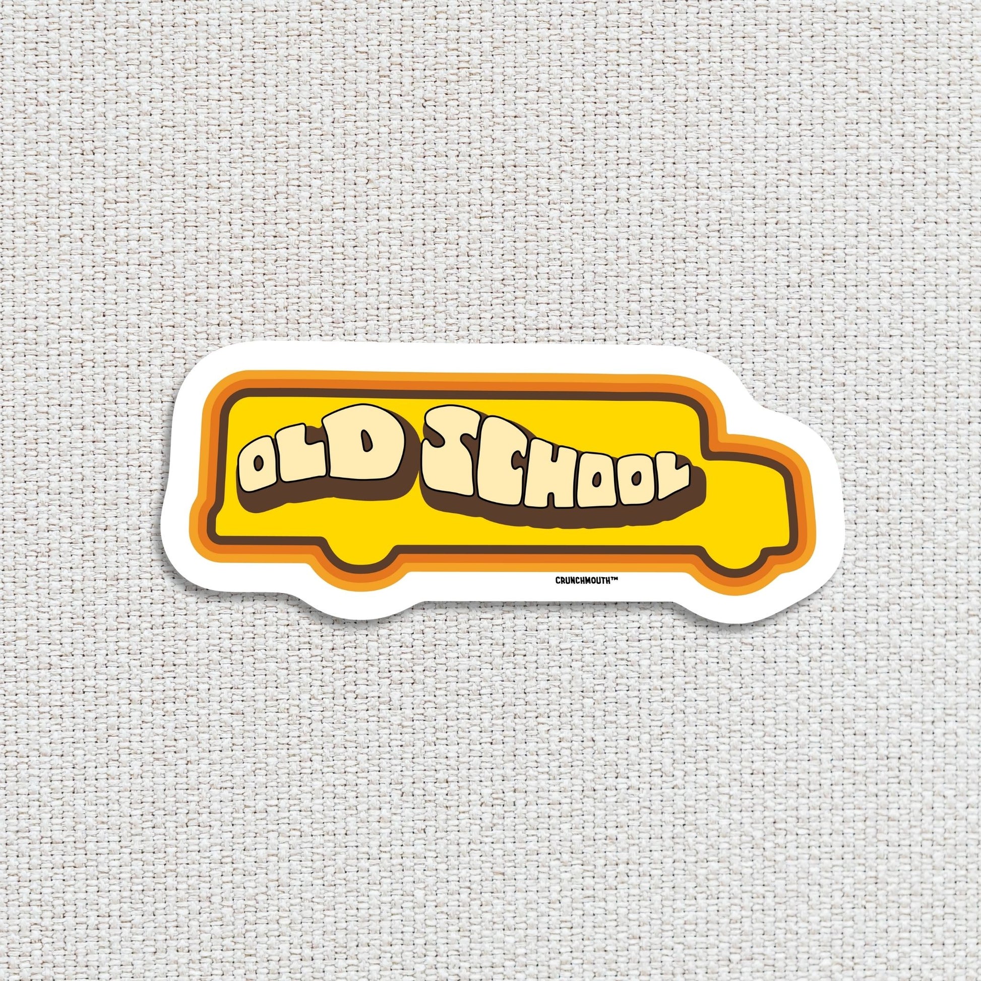 old school sticker, textured fabric background
