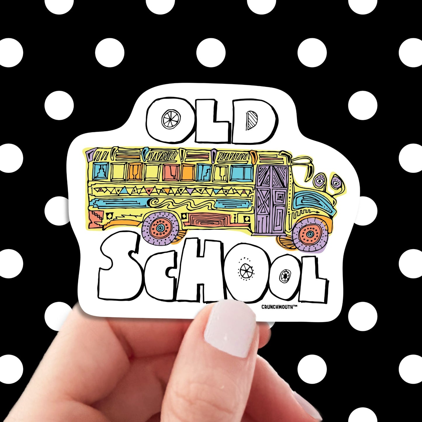 old school sticker, hand display, polka dots pattern design background