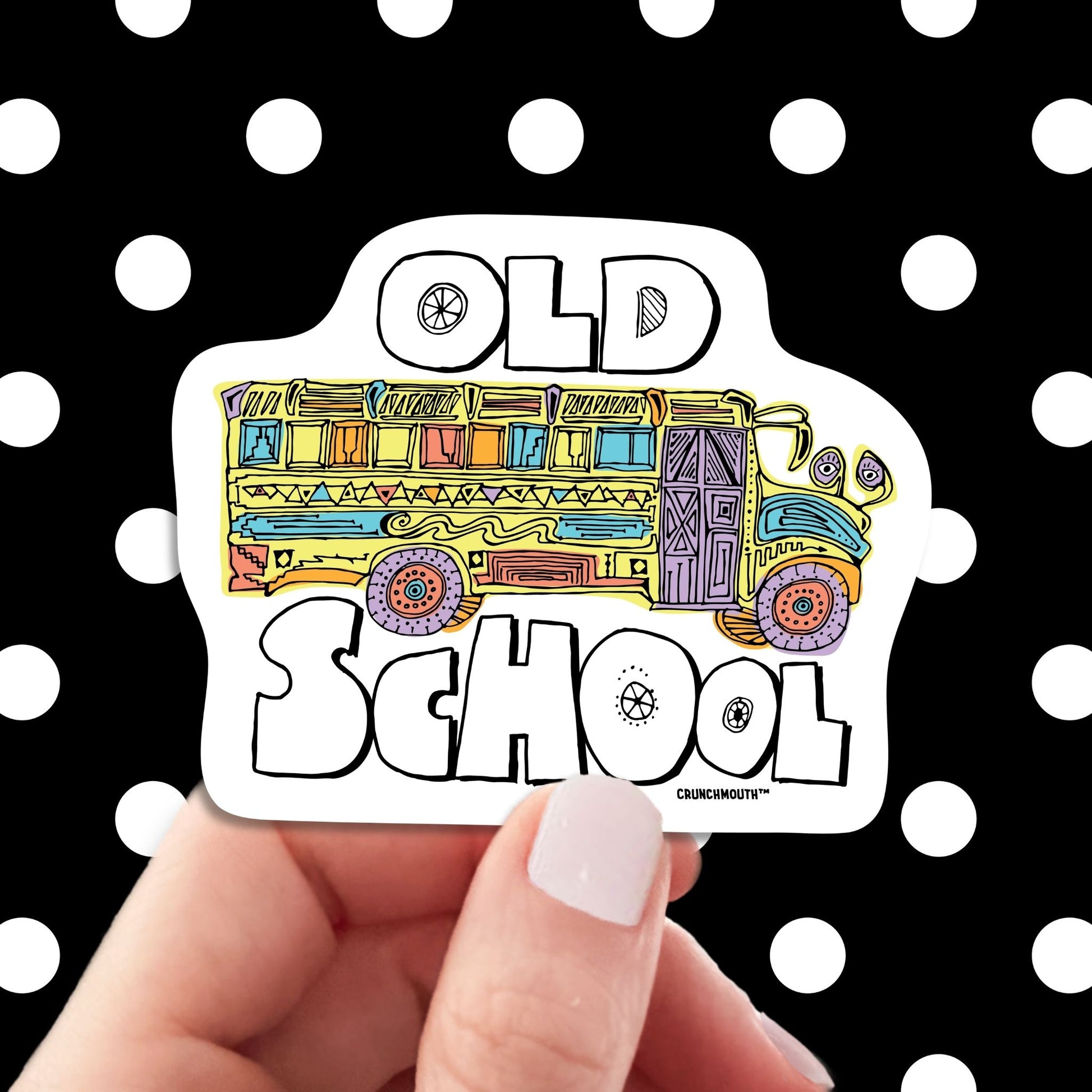 old school sticker, hand display, polka dots pattern design background