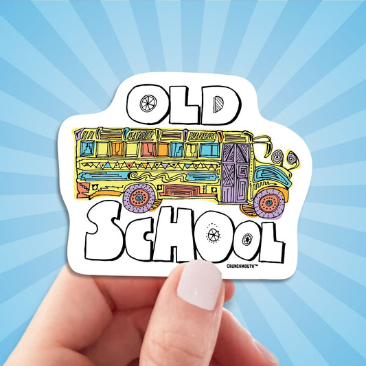old school sticker, hand display, sun rays design background
