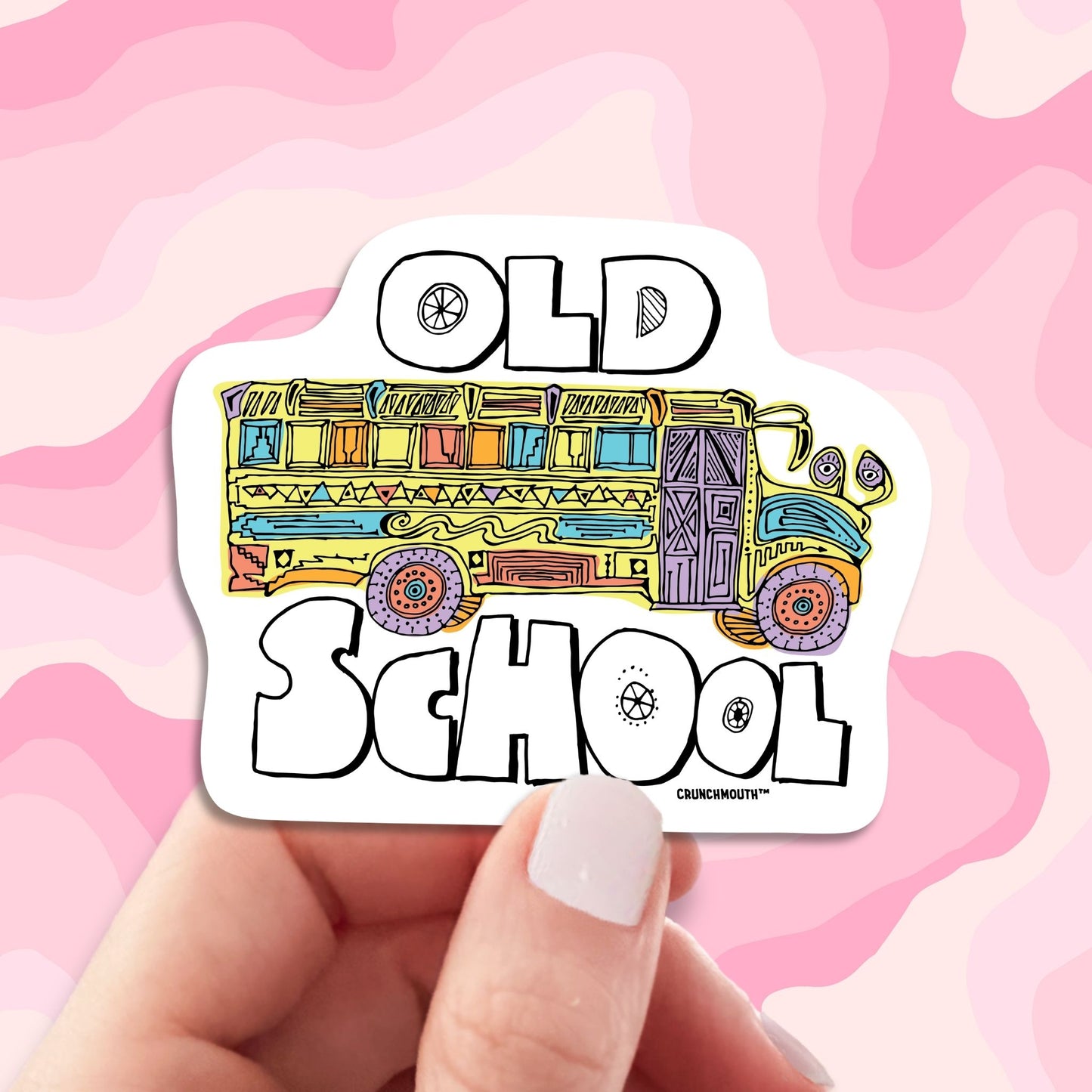 old school sticker, hand display, retro design background

