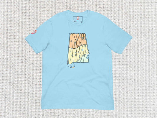 orange beach shirt, flat, front, white textured background