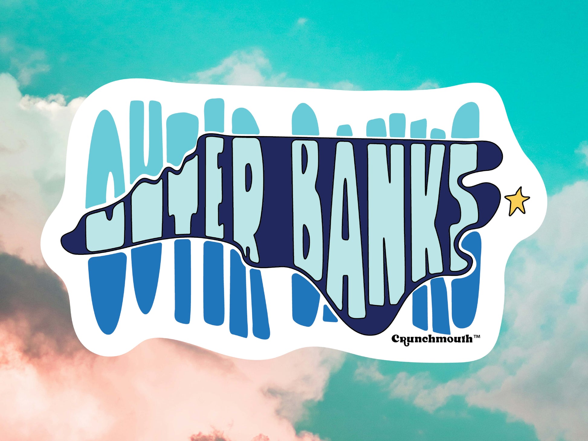 outer banks north carolina waterproof vinyl sticker, cloud sky background