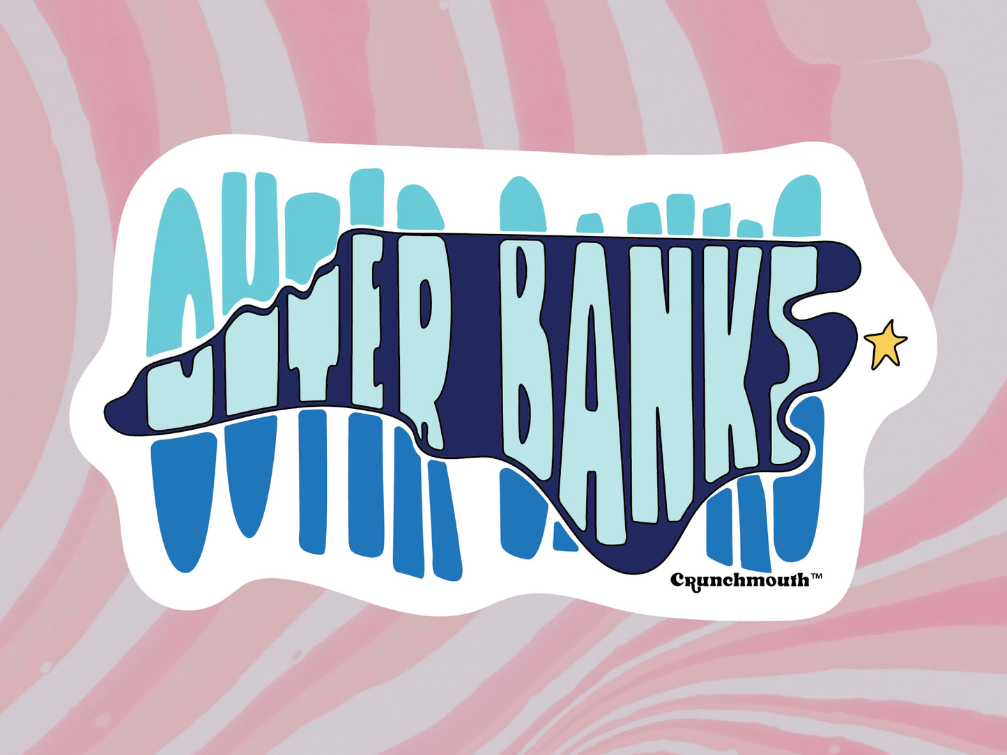 outer banks north carolina waterproof vinyl sticker, pink swirl background