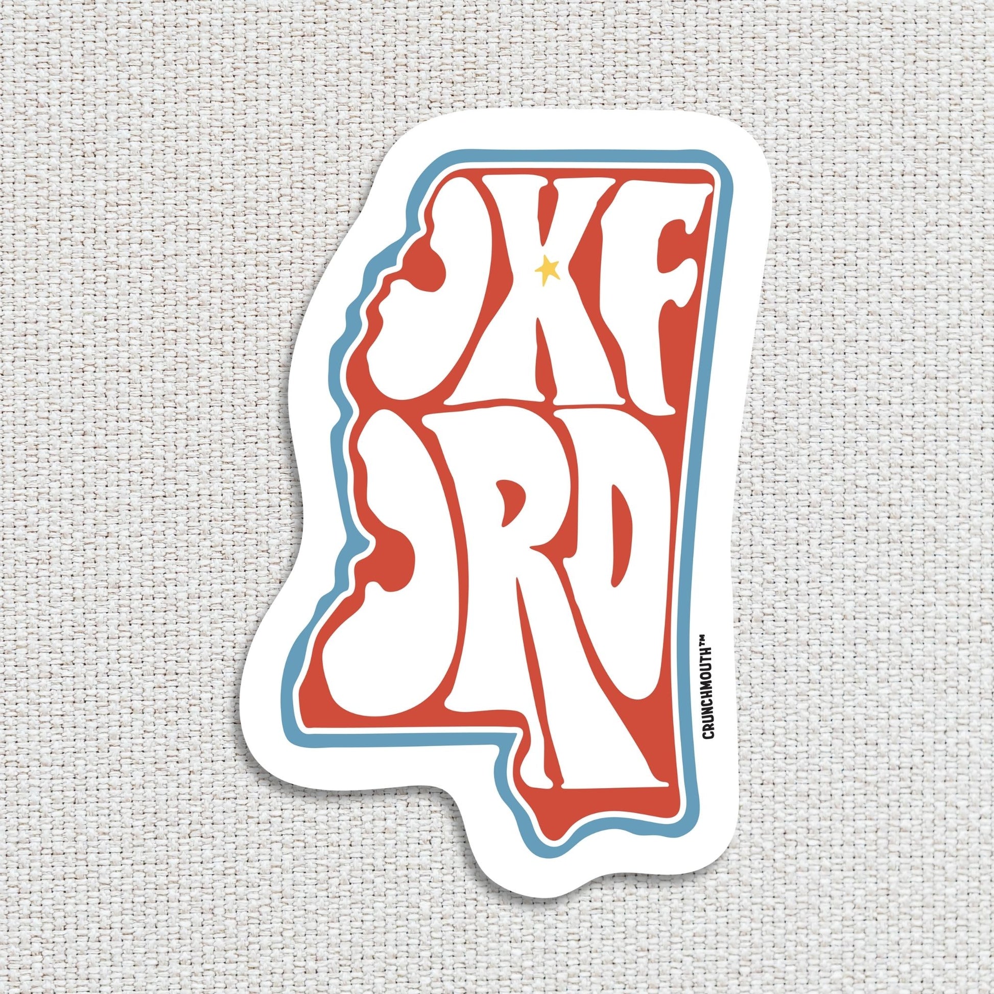 oxford mississippi travel luggage sticker, textured fabric background