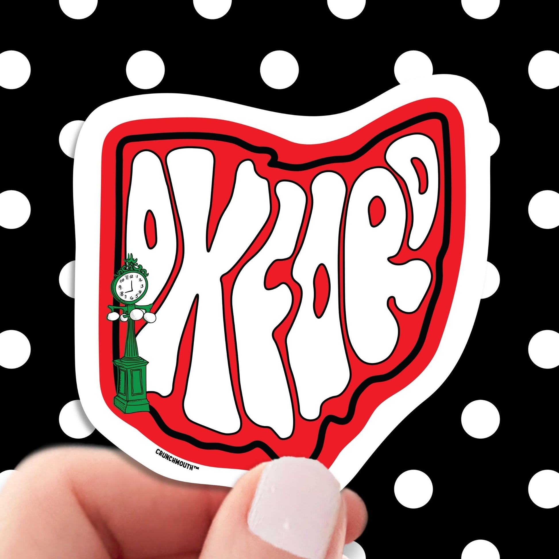 OXFORD travel luggage sticker, hand display, polka dots pattern design background
