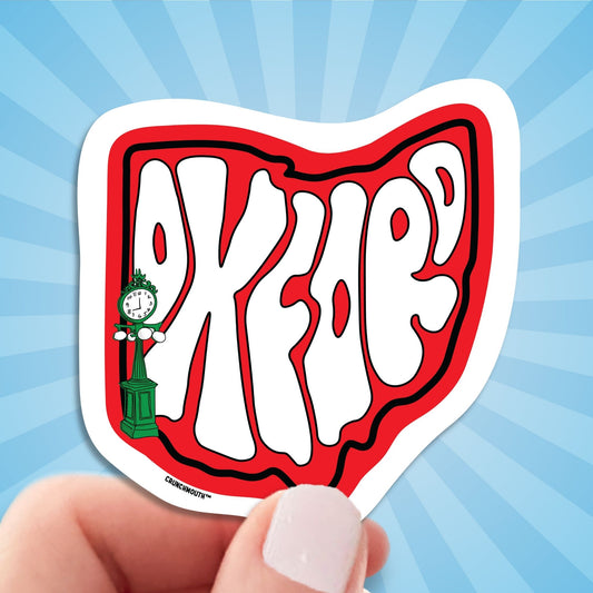 OXFORD travel luggage sticker, hand display, sun rays design background
