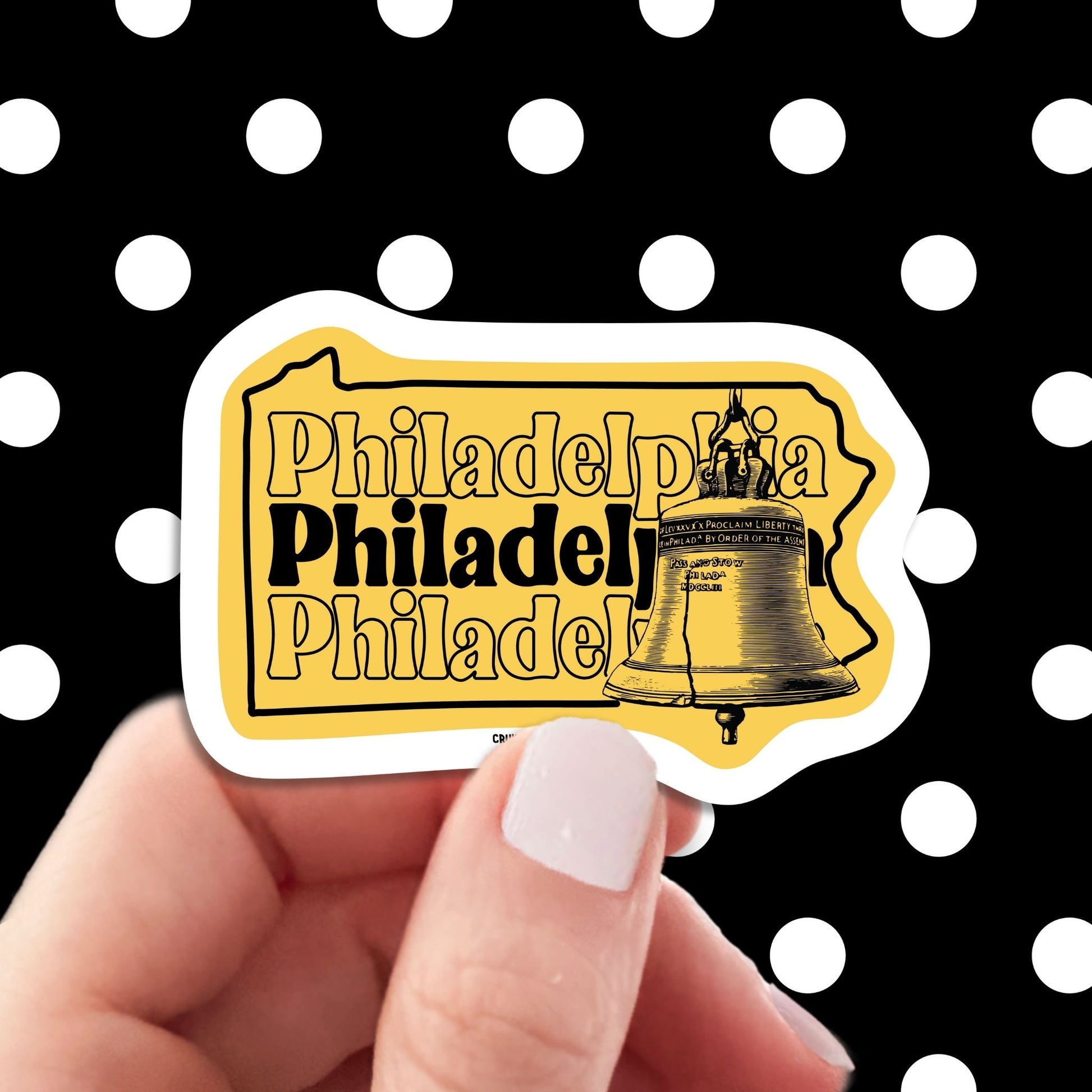 philadelphia travel luggage sticker, hand display, polka dots pattern design background