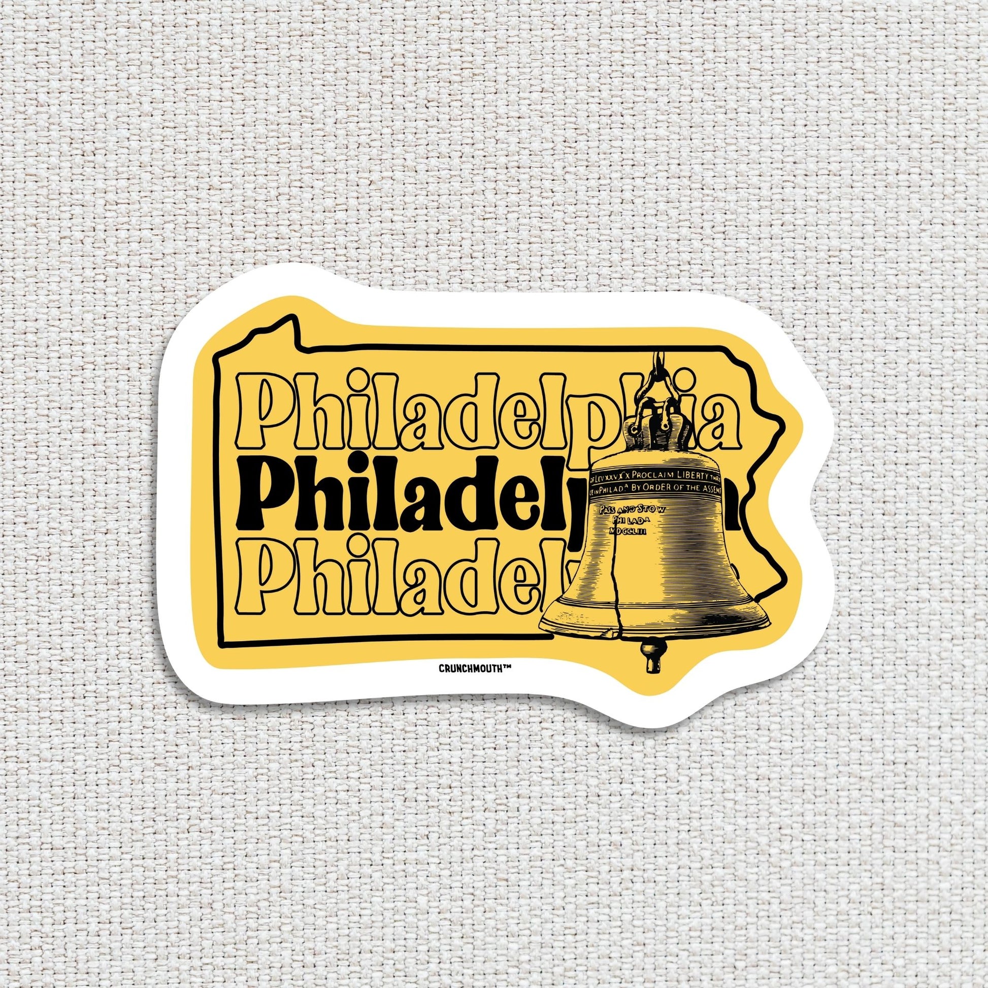 philadelphia travel luggage sticker, textured fabric background