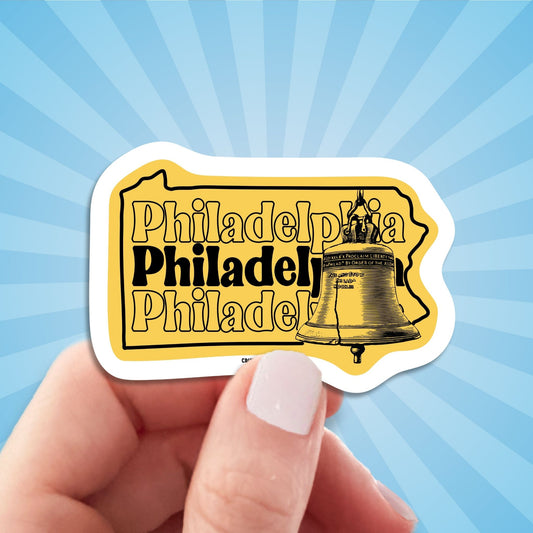 philadelphia travel luggage sticker, hand display, sun rays design background