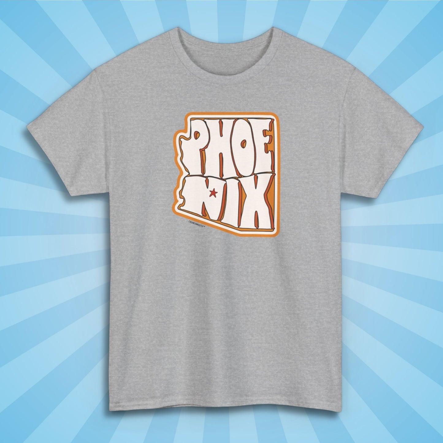 phoenix shirt, sport grey color, sun rays design background