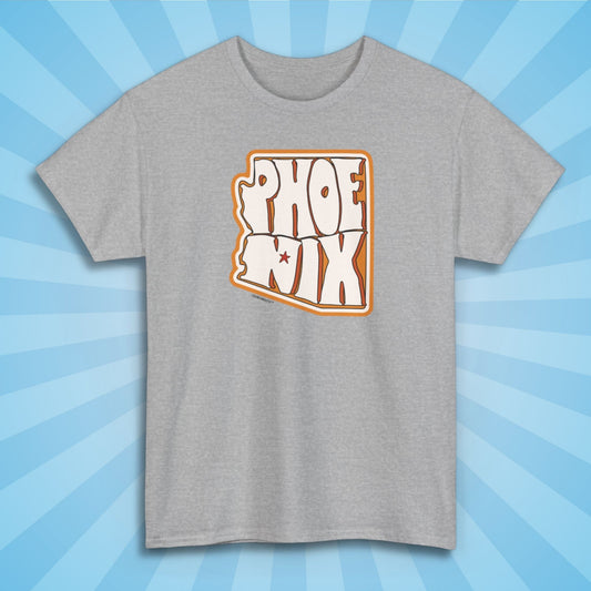 phoenix shirt, sport grey color, sun rays design background