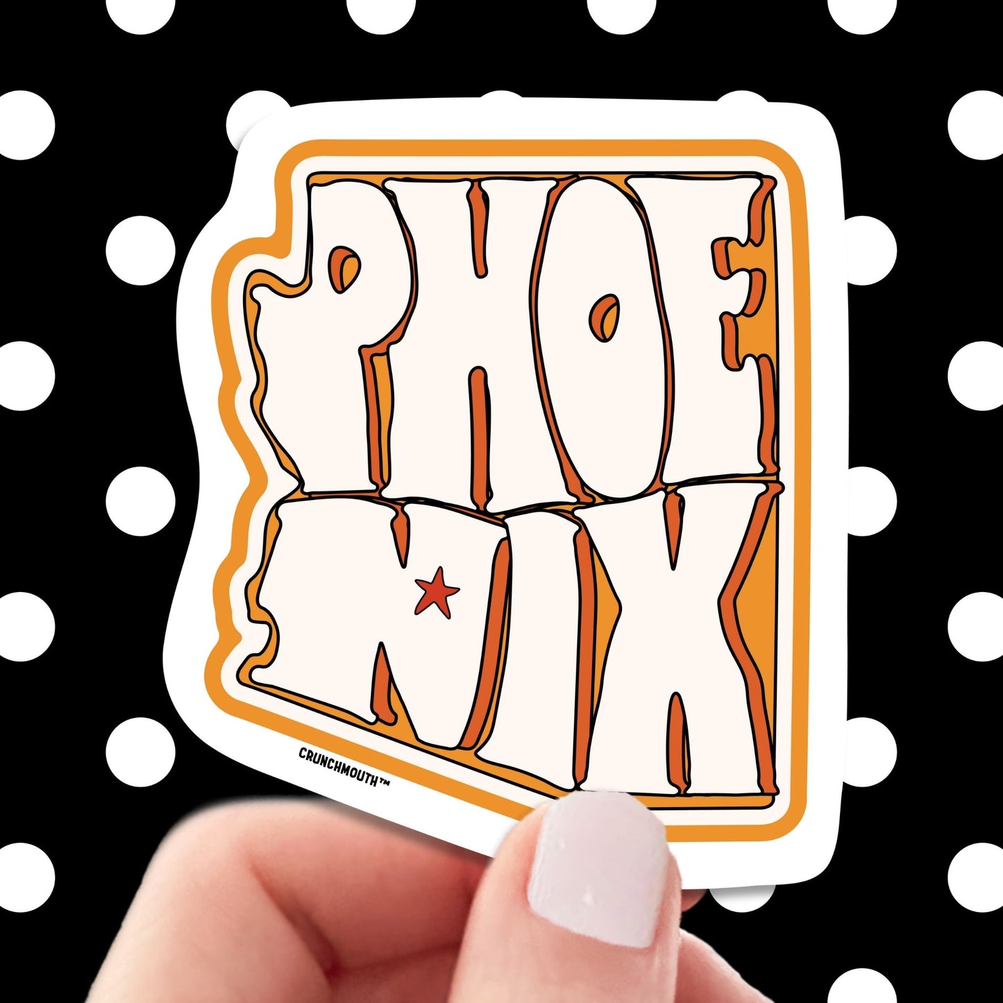 phoenix travel luggage sticker, hand display, polka dots pattern design background