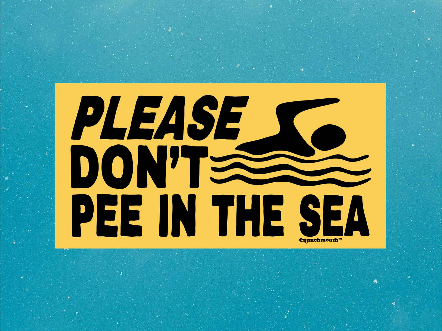 please don't pee in the sea, funny beach sticker, blue sky background