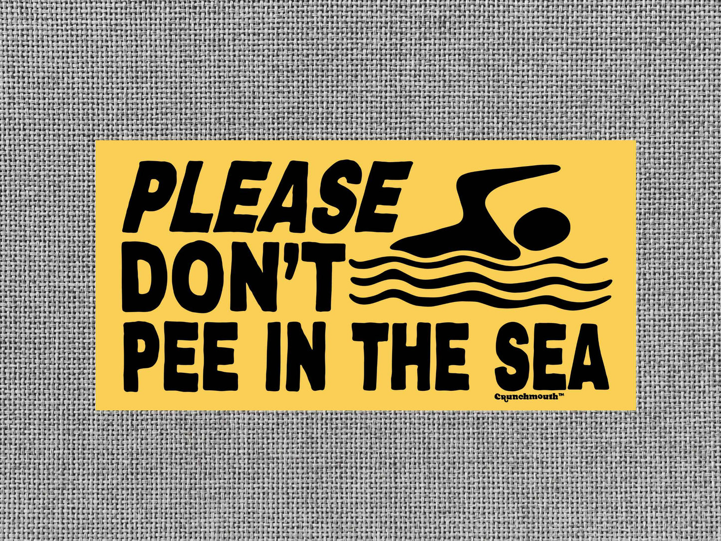 please don't pee in the sea, funny beach sticker, gray textured background