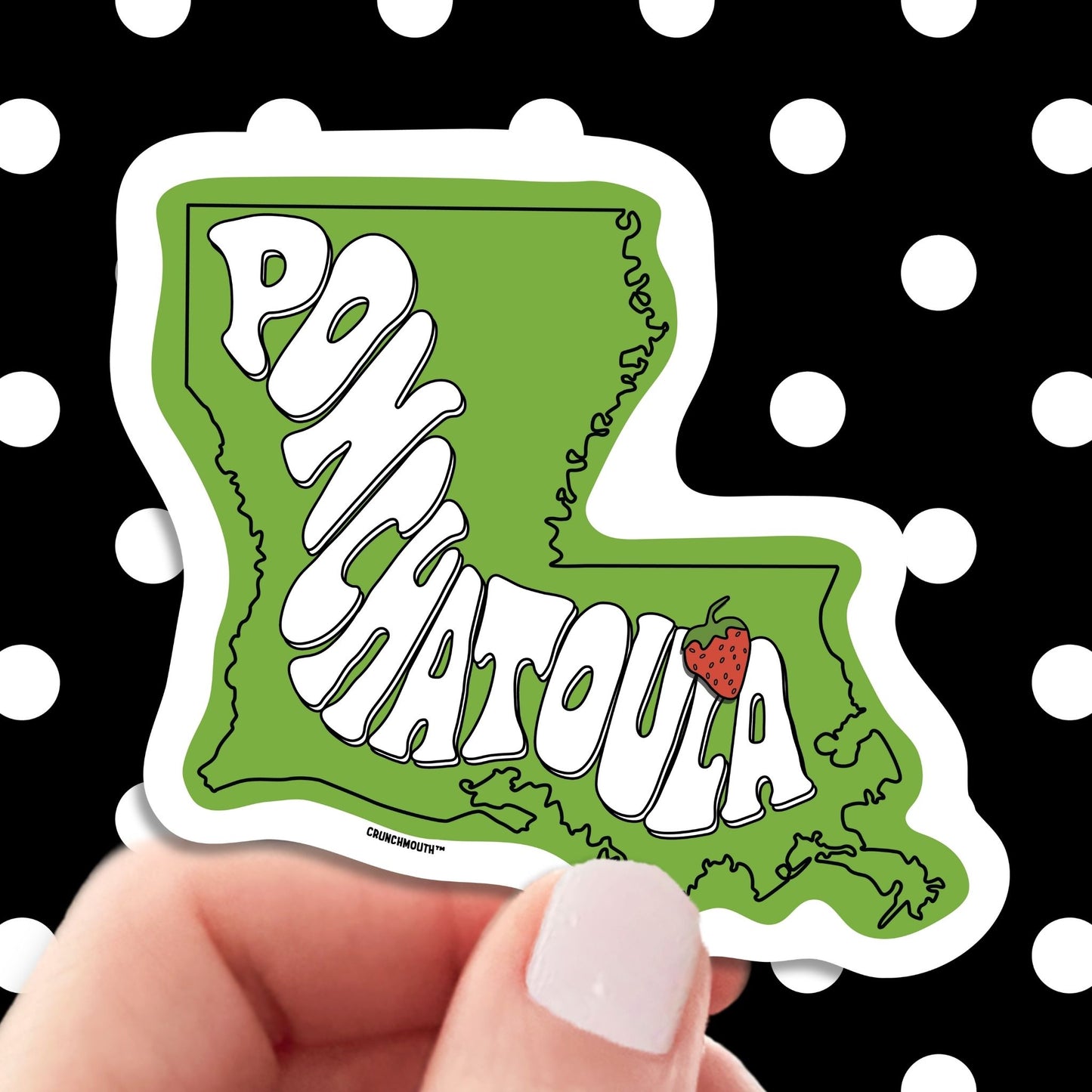 ponchatoula travel luggage sticker, hand display, polka dots pattern design background