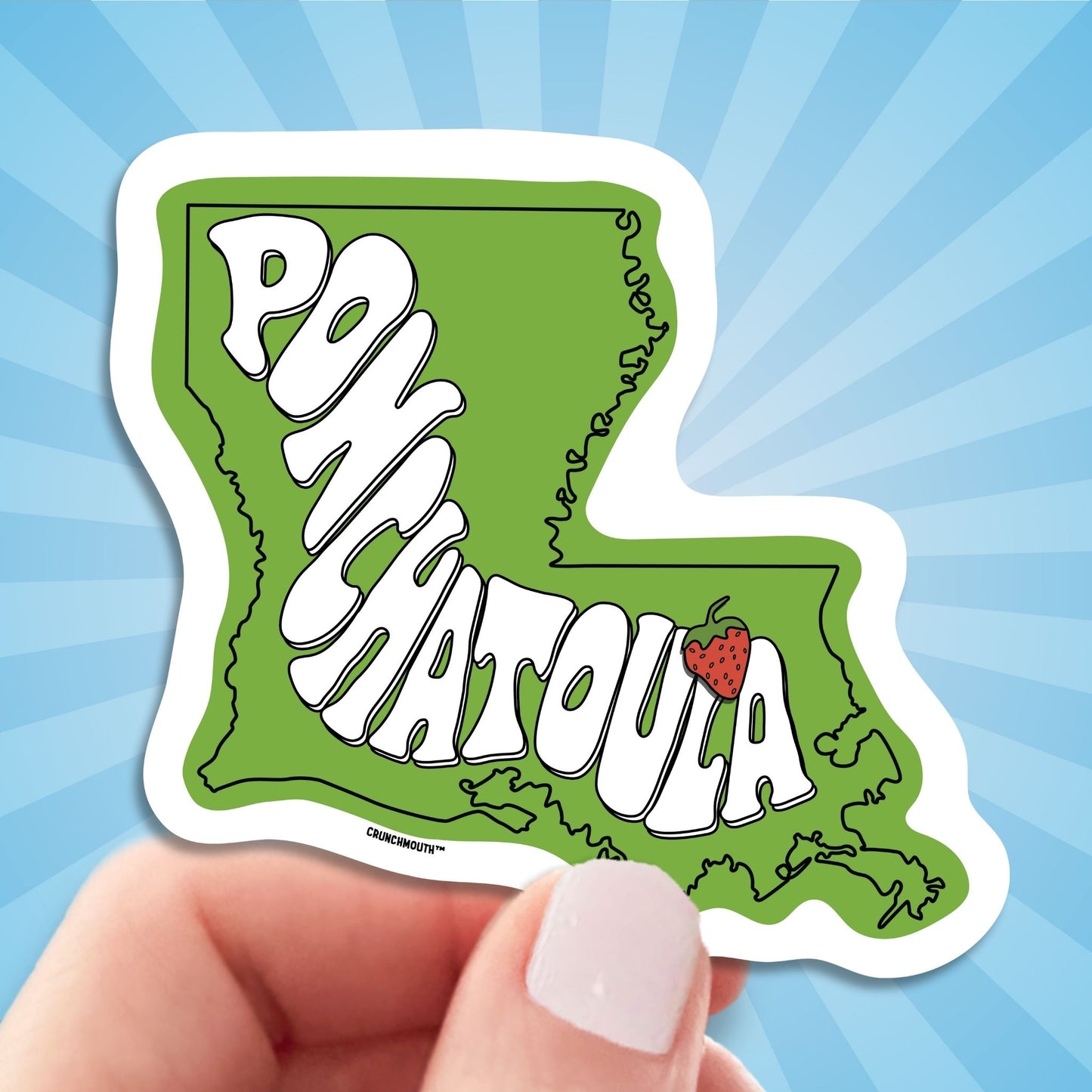 ponchatoula travel luggage sticker, hand display, sun rays design background