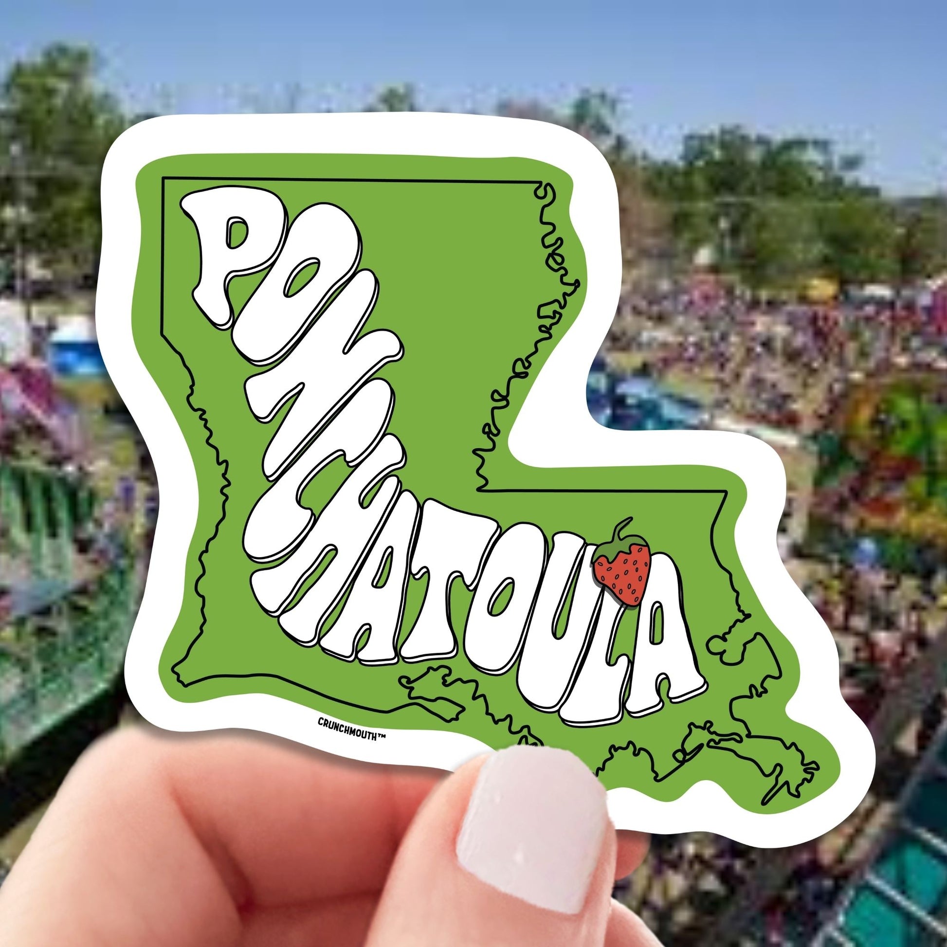 ponchatoula travel luggage sticker, hand display, sun rays design background