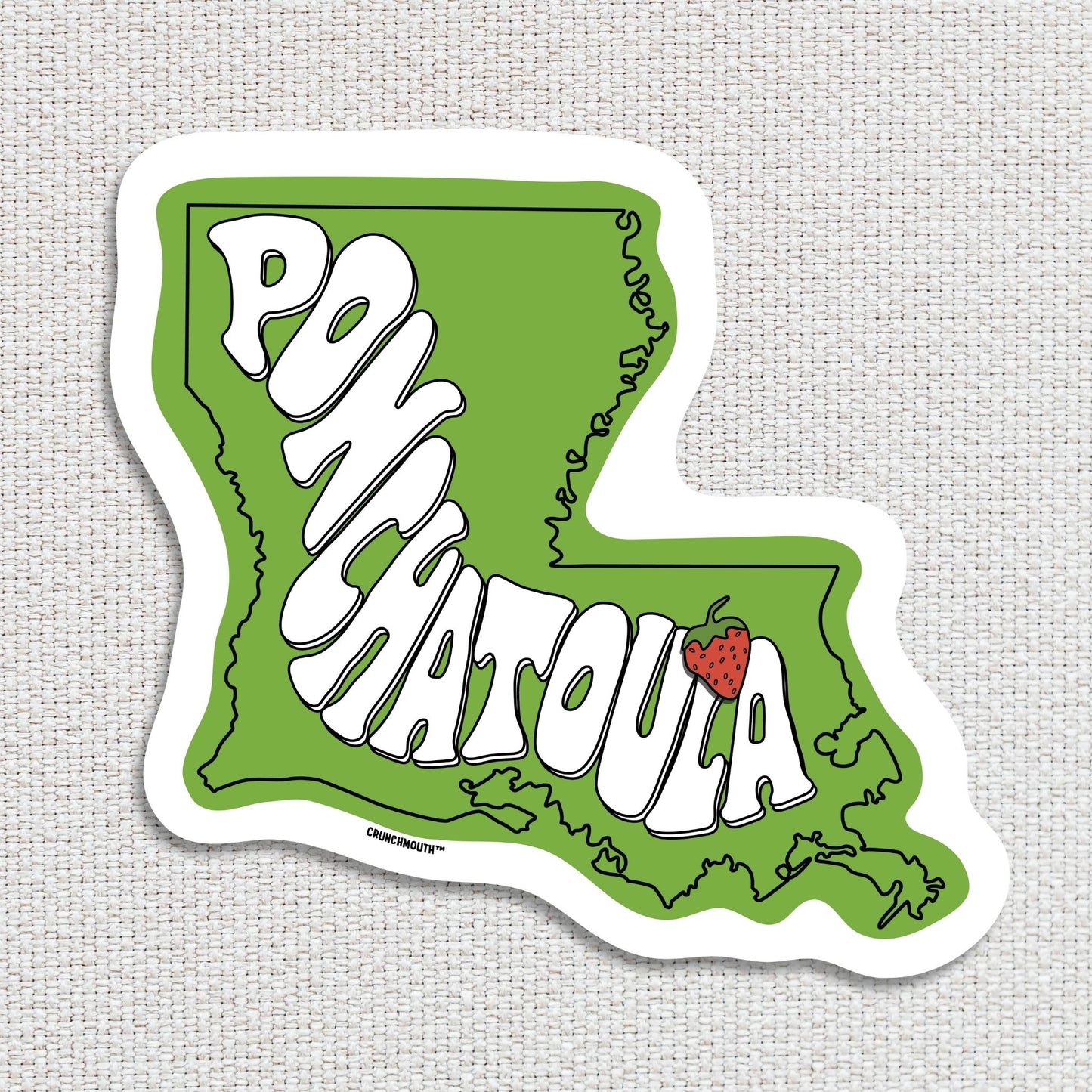 ponchatoula travel luggage sticker, hand display, textured fabric background