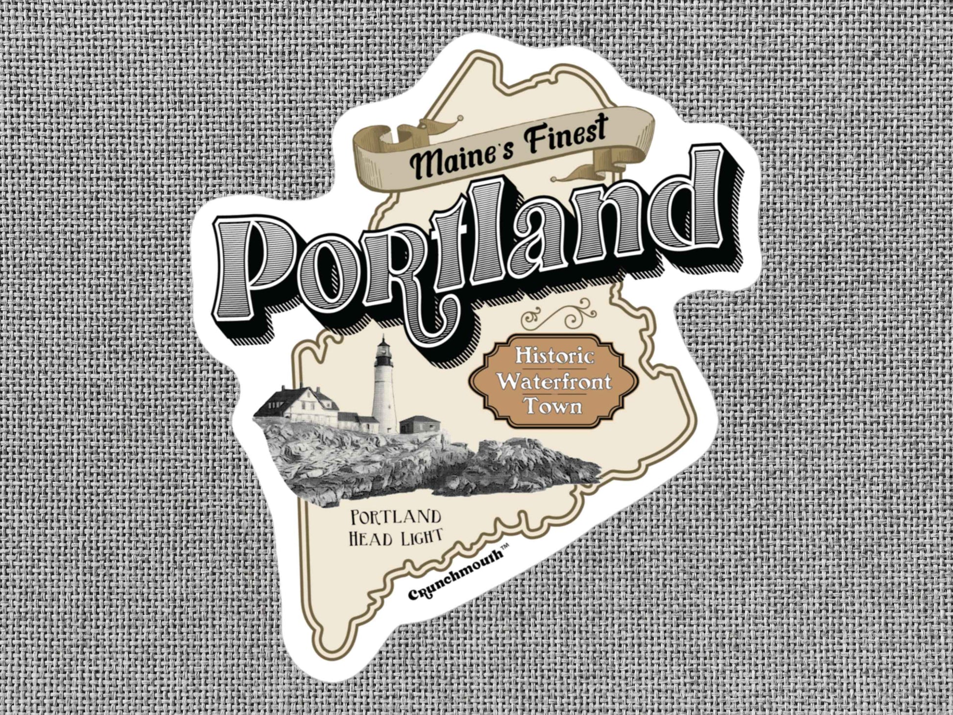 portland maine sticker, gray textured background