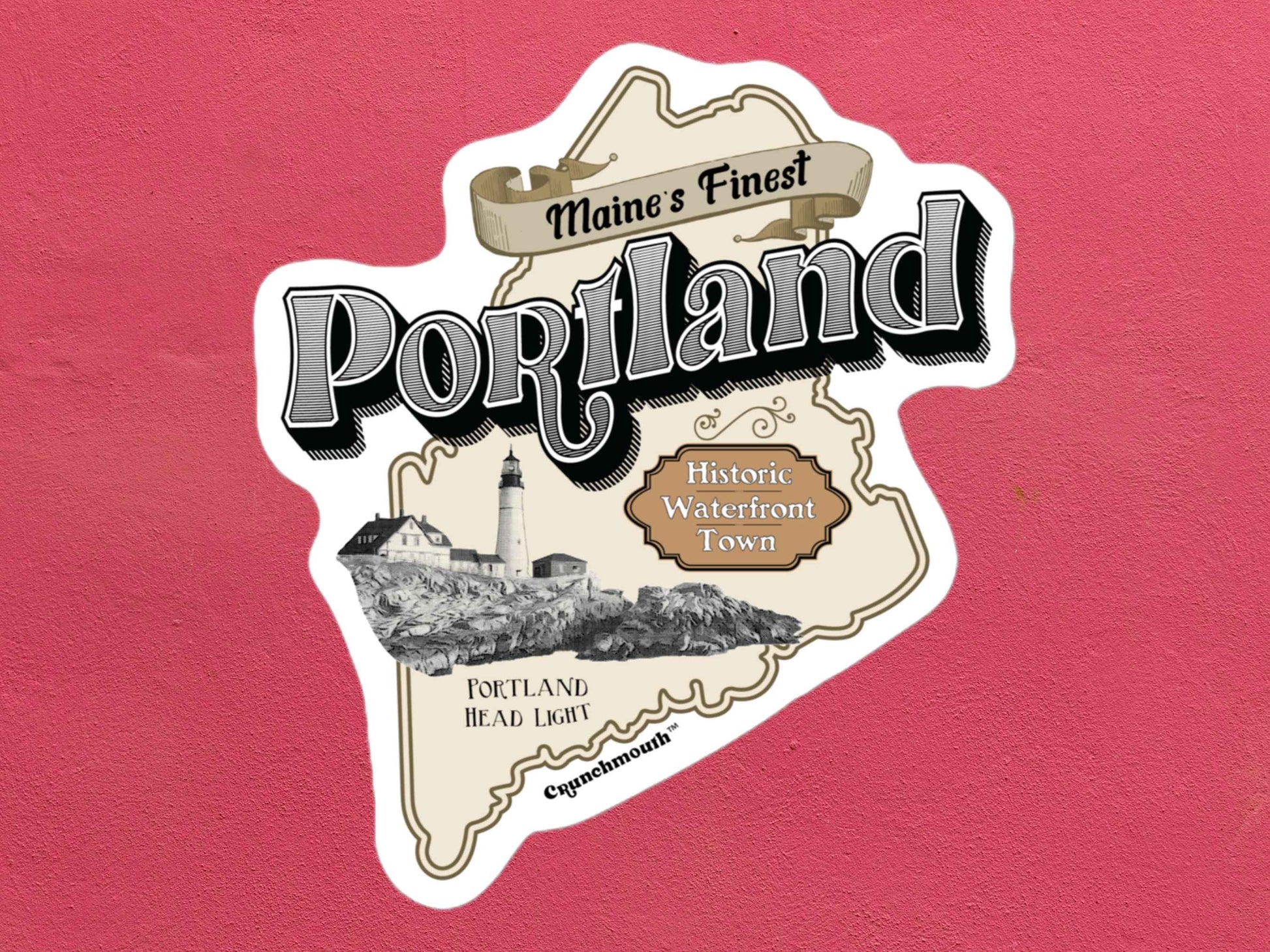 portland maine sticker, rose color textured background