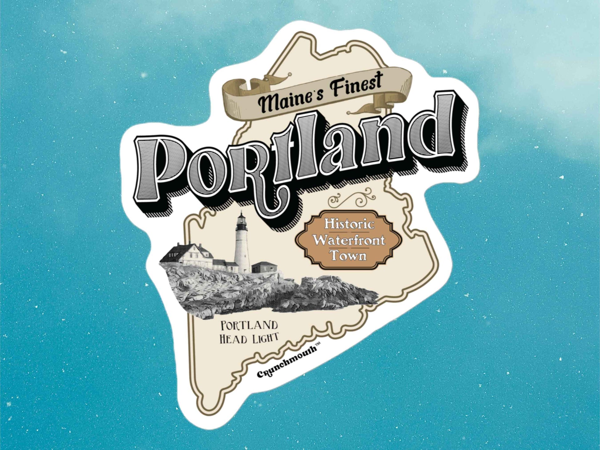 portland maine sticker, blue sky background