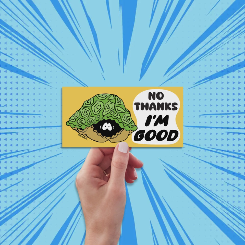 turtle hiding in its shell bumper sticker,hand display, sun rays design background