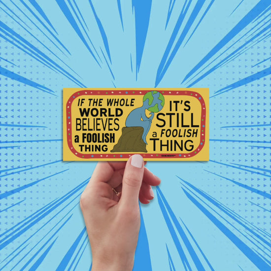 think while it's still legal bumper sticker, hand display, sun rays design background