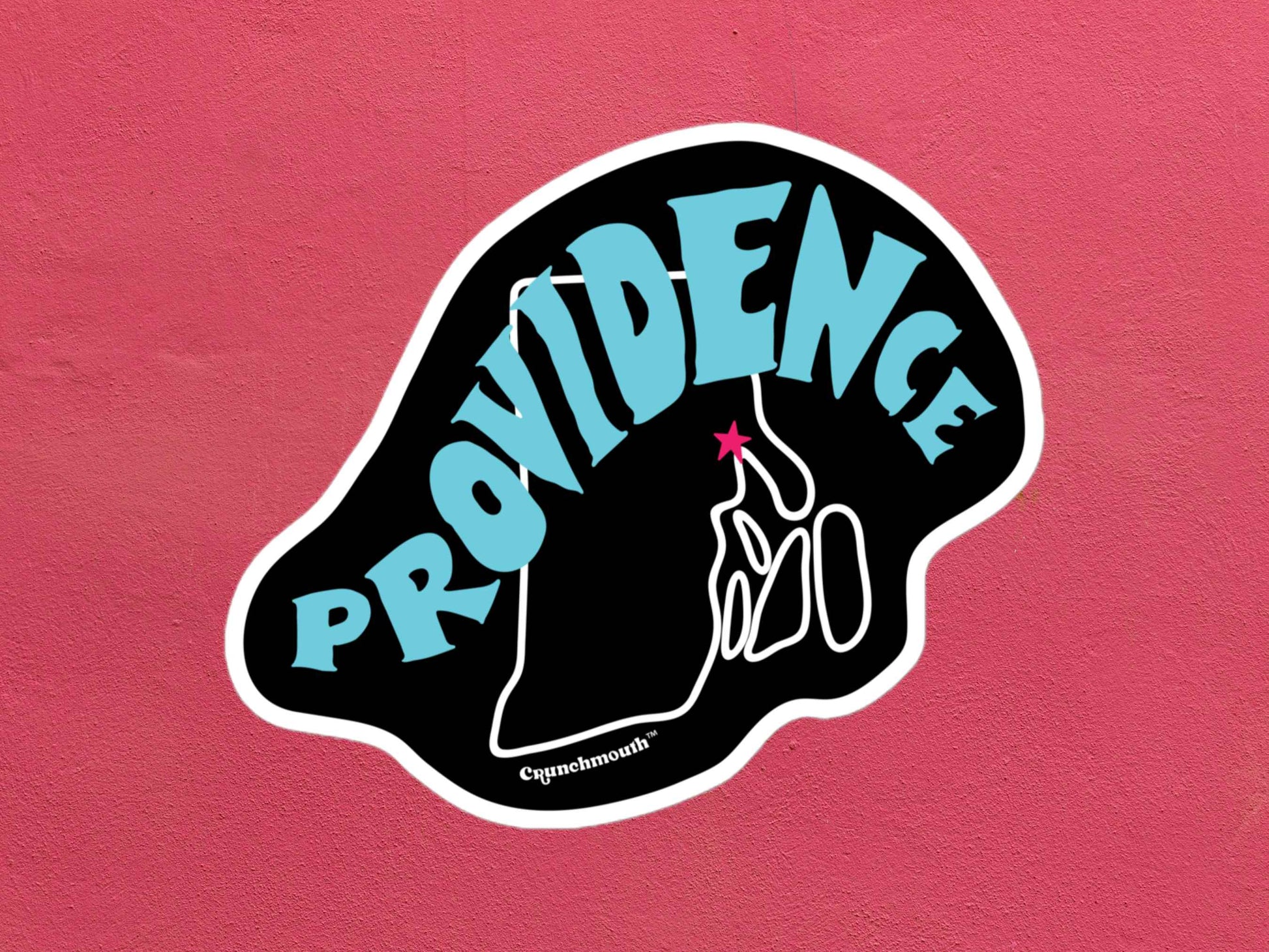 providence sticker, rose color textured background