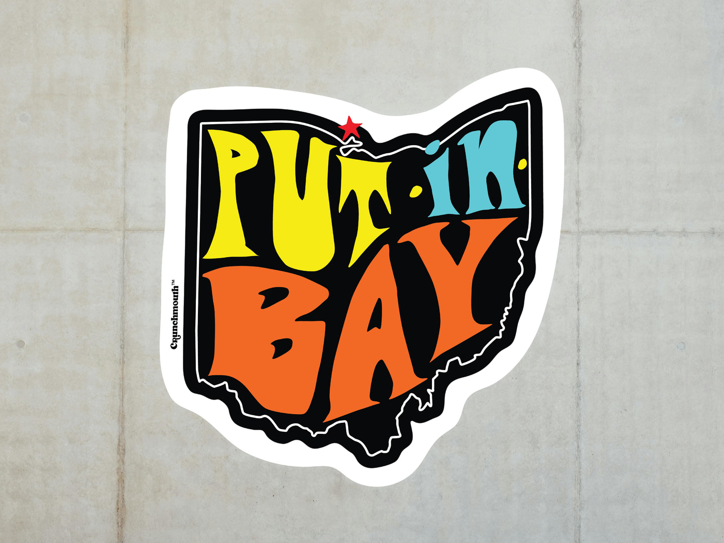 put-in-bay ohio vinyl sticker, white tile wall background