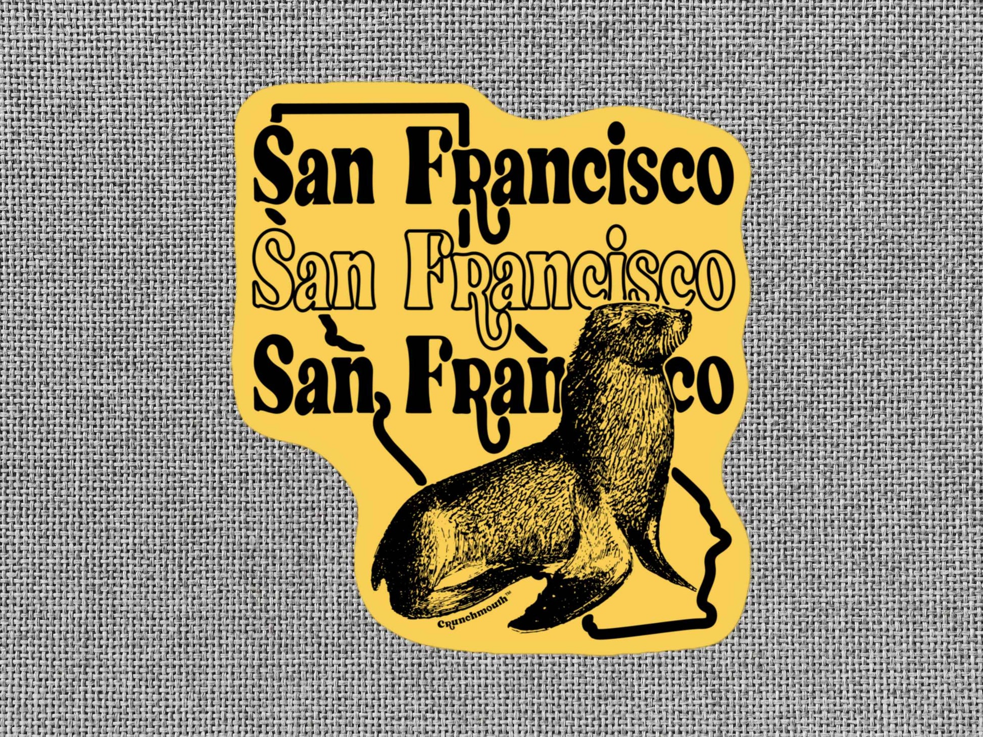 san francisco sticker, travel luggage stickers, gray textured background