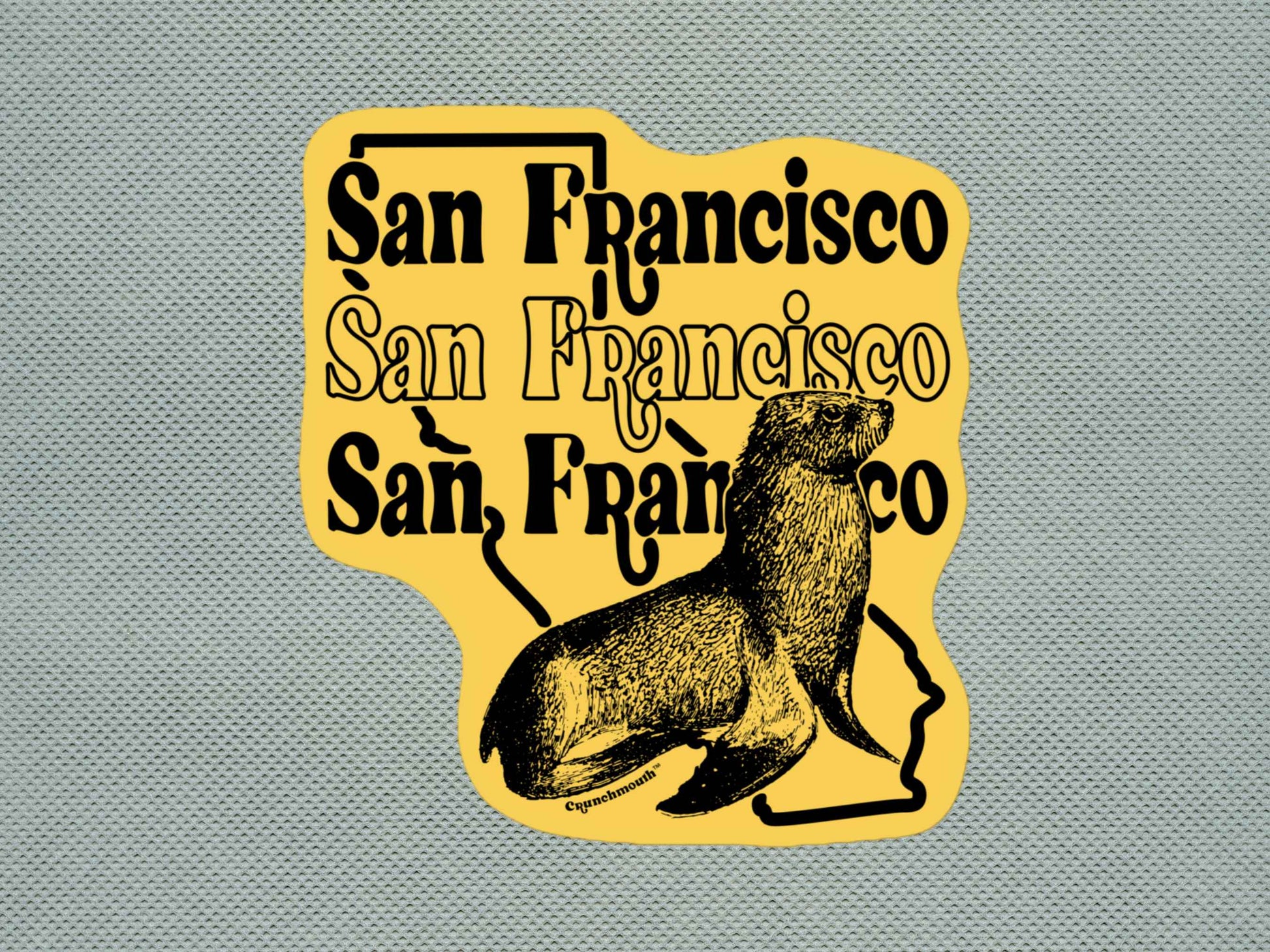 san francisco sticker, travel luggage stickers, green gray textured background