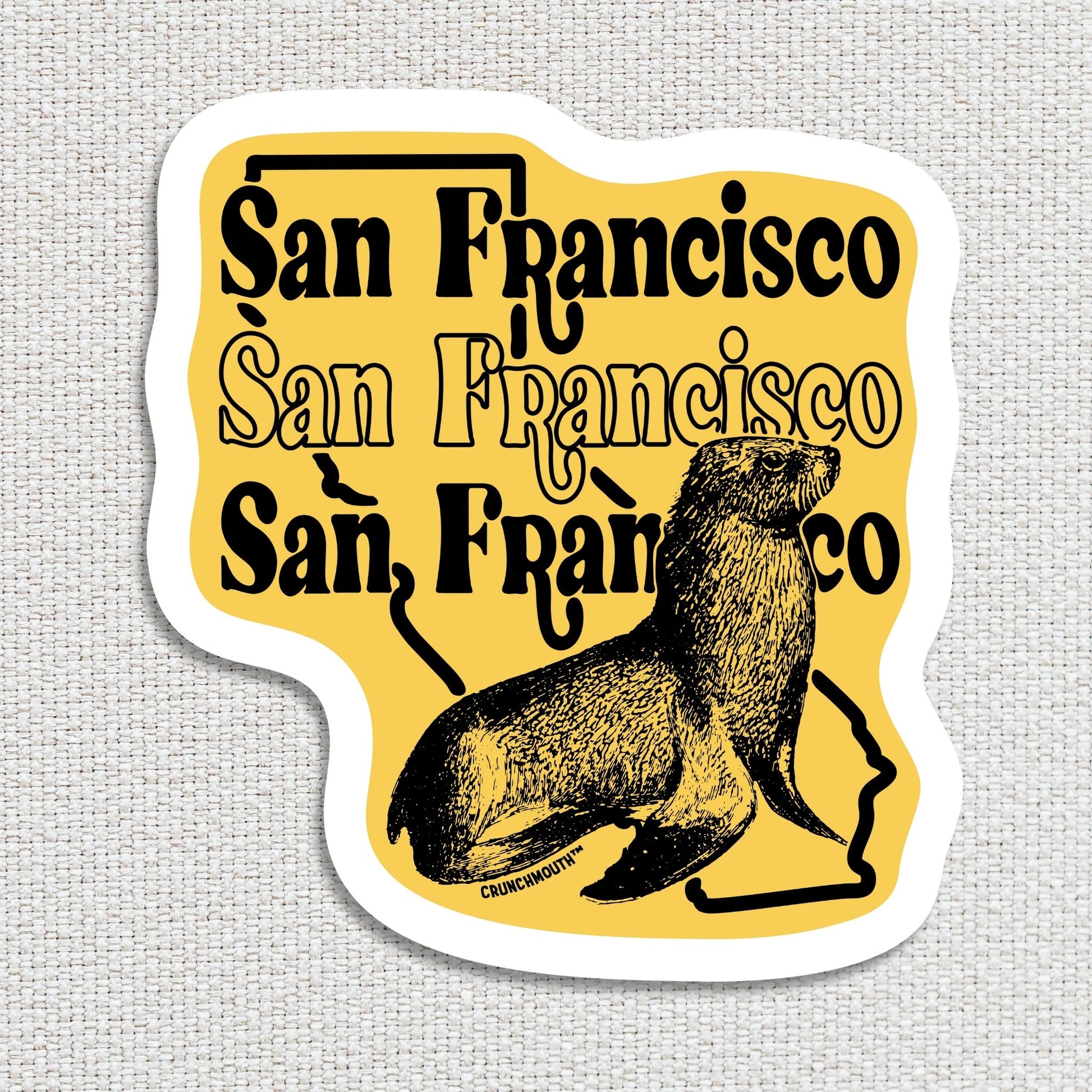 san francisco travel luggage sticker, white textured fabric background