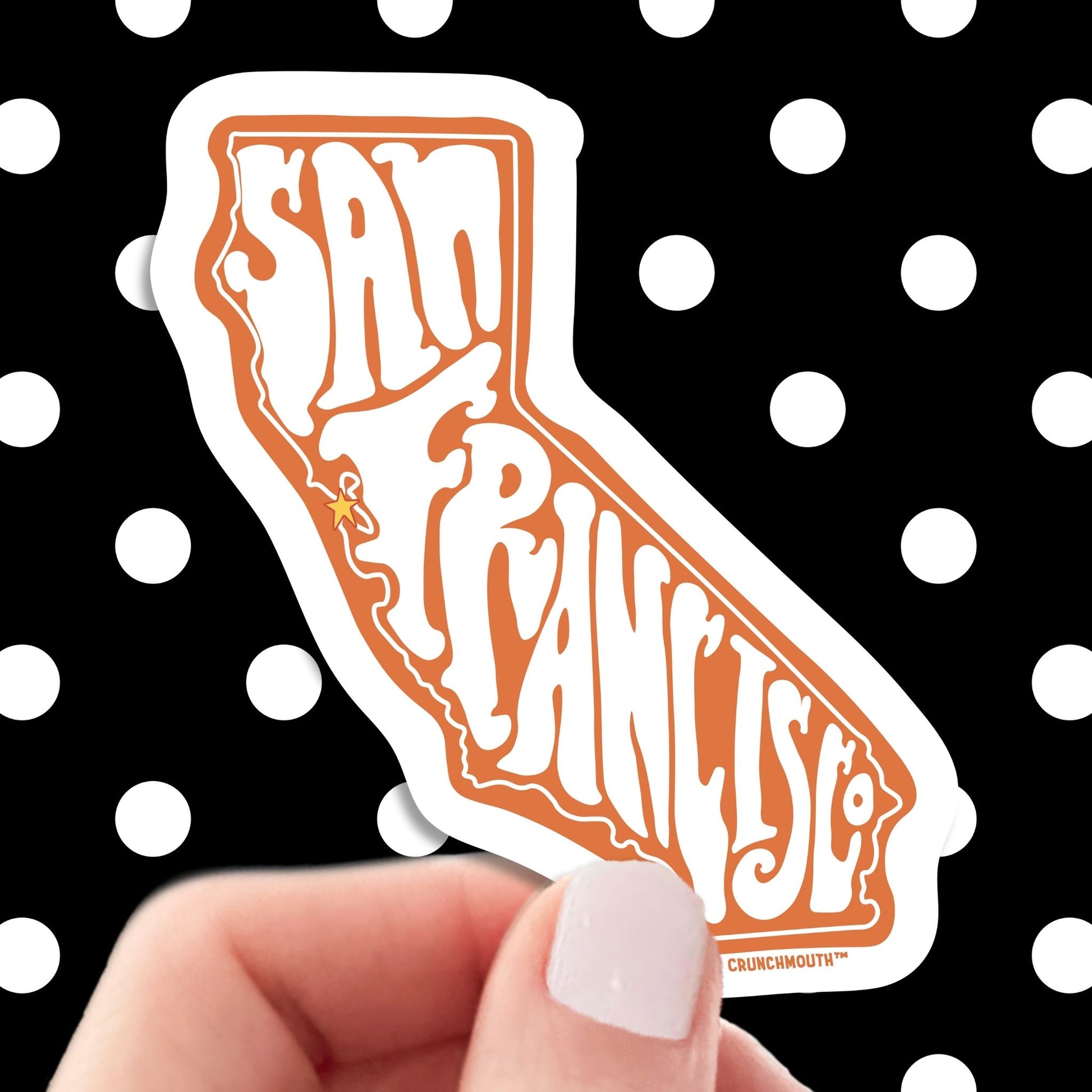 san francisco travel luggage sticker, hand display, polka dots pattern design background