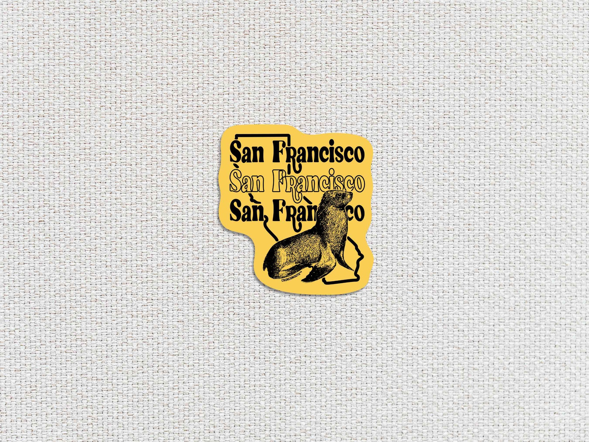 san francisco travel luggage sticker, white textured background