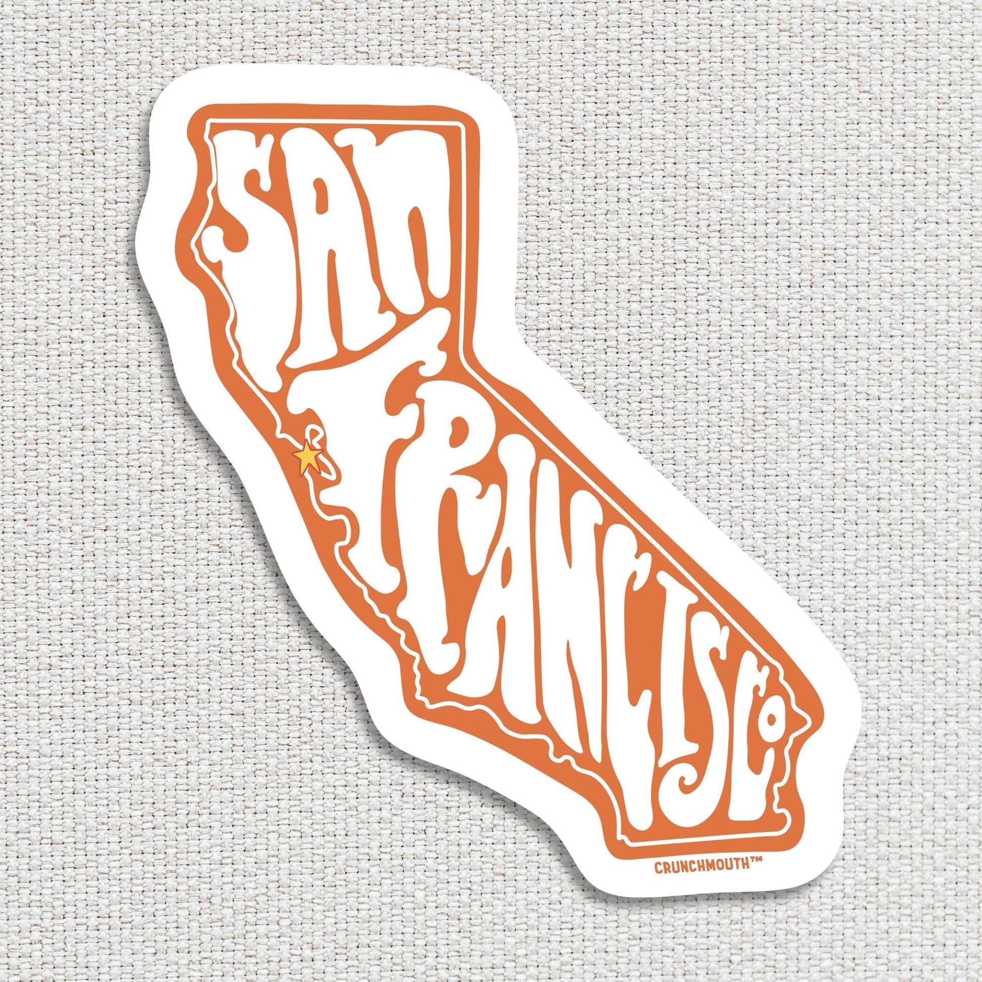 san francisco travel luggage sticker, white textured fabric background