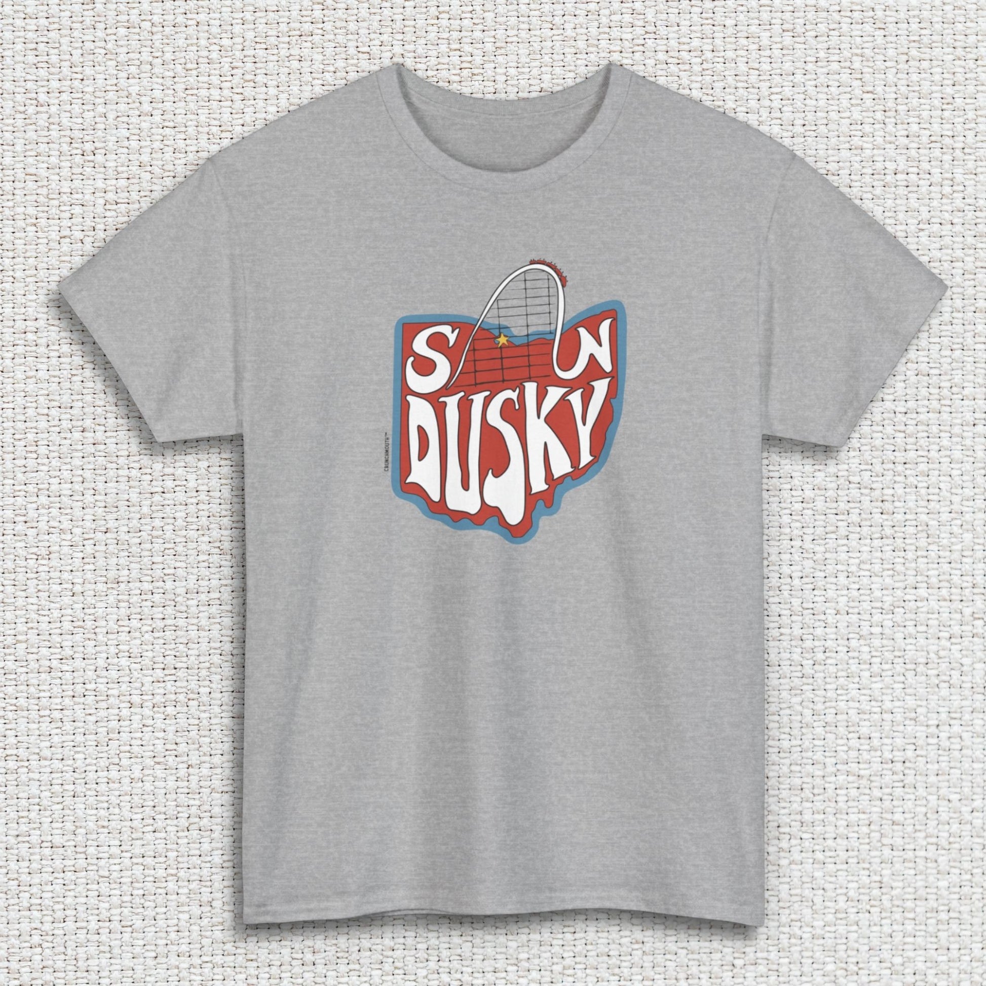 sandusky ohio shirt, sport grey color, flat, textured fabric background