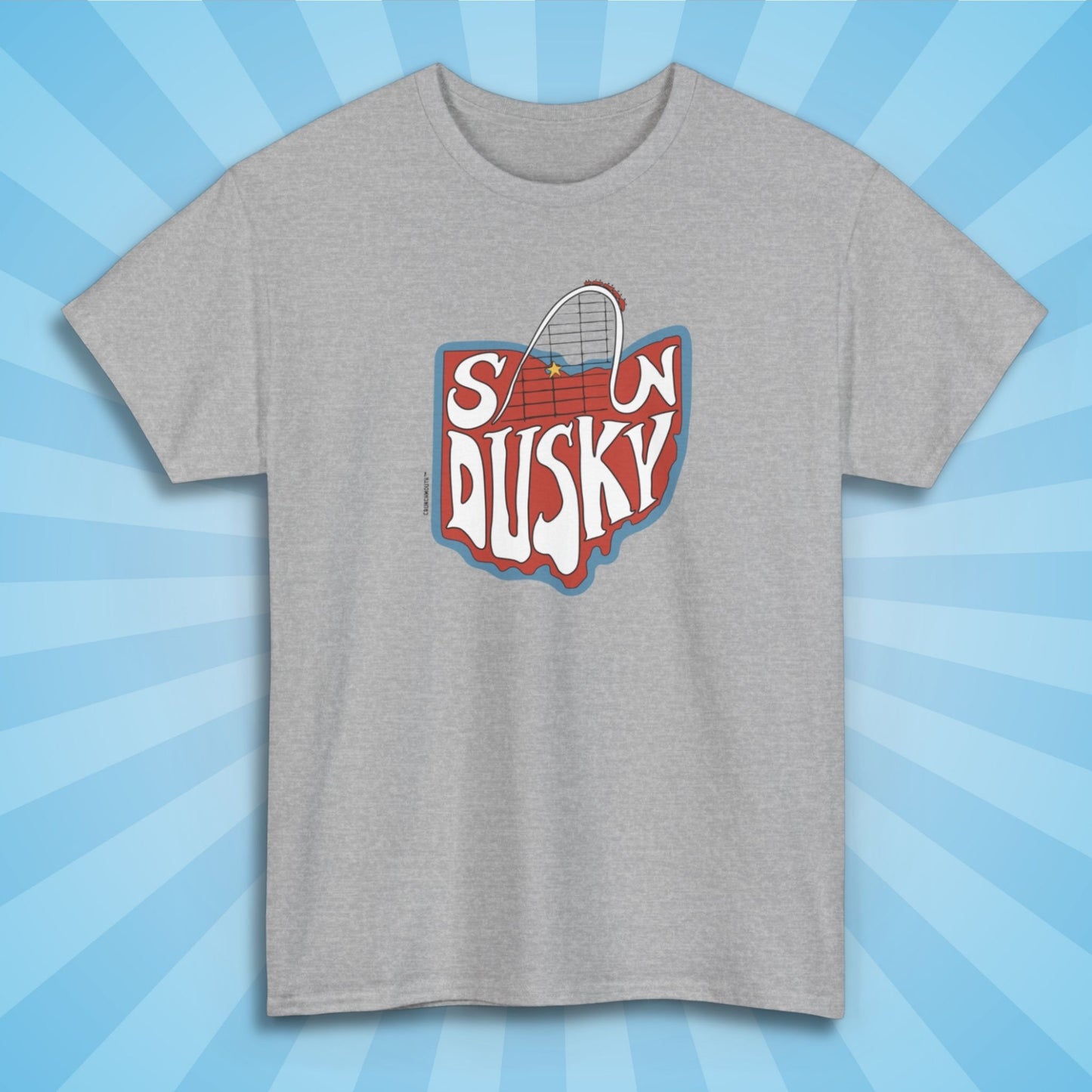 sandusky ohio shirt, sport grey color, flat, sun rays design background