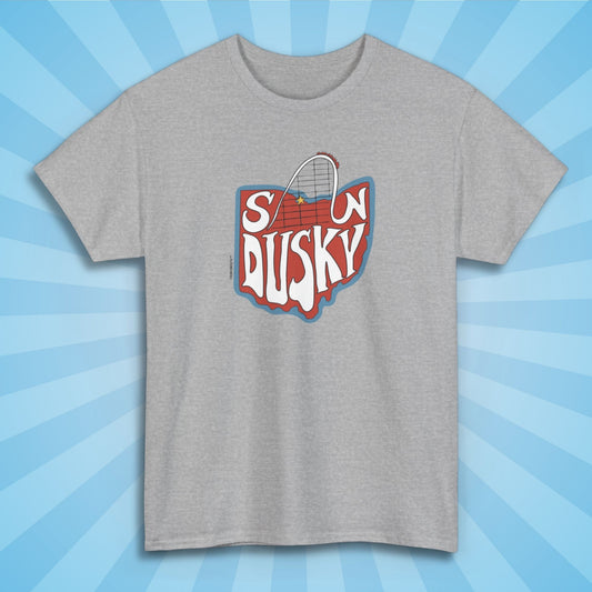 sandusky ohio shirt, sport grey color, flat, sun rays design background