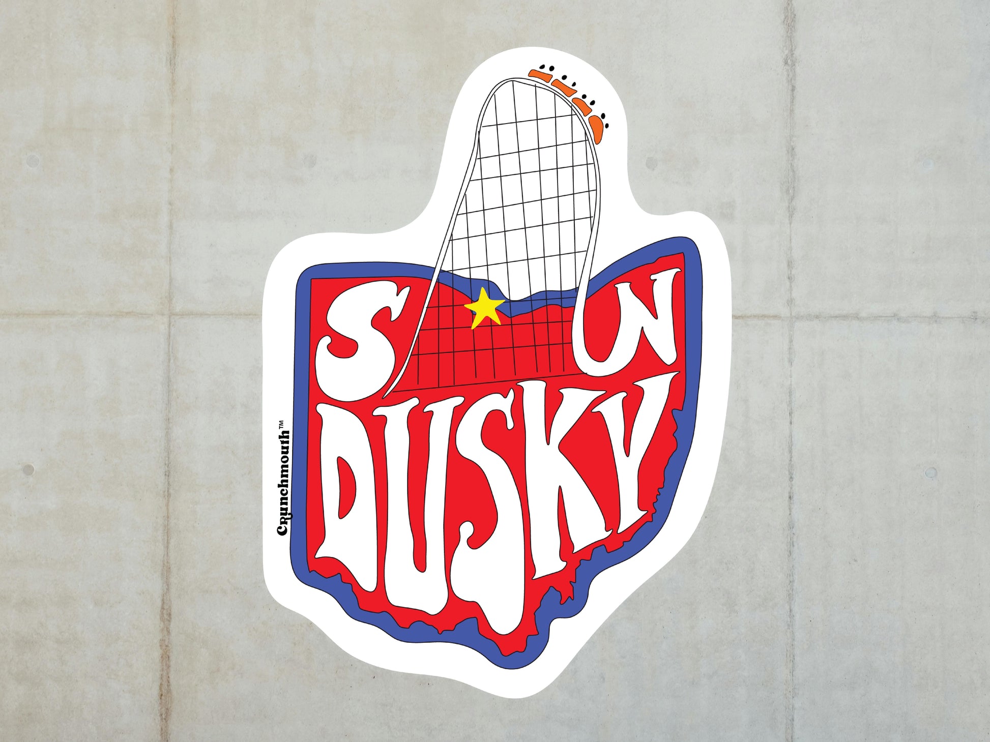 sandusky amusement park sticker, white tile wall background